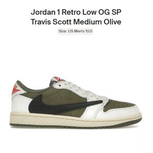 SIZE 10.5 Jordan 1 Retro Low OG SP Travis Scott Medium Olive DM7866-200 AUTH NEW